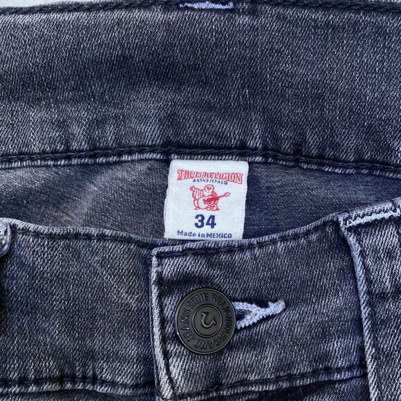 True Religion Men’s Size 34 Black Grey Distressed Stretch Skinny Jeans Excellent - Picture 6 of 7